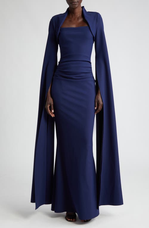 Chiara Boni La Petite Robe Reiko Cape Long Sleeve Gown in Blu Notte