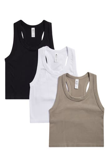 90 Degree By Reflex 3-pack Seamless Crop Tanks In Satellite/white/black