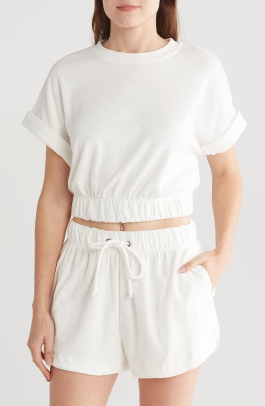 Elan Elastic Hem Cover-up Crop Top In White