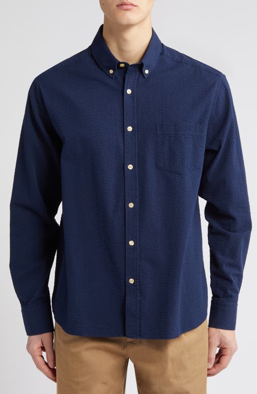 Bush Seersucker Button-Down Shirt in Navy