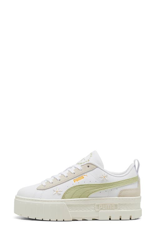 Shop Puma Mayze Floral Embroidery Platform Sneaker In  White-pistachio Green