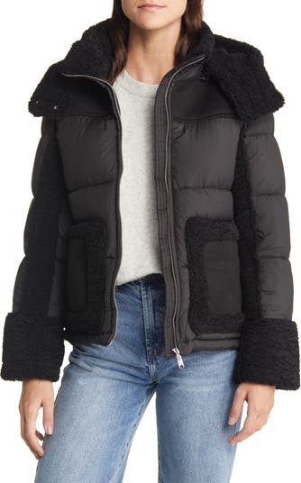 Sam Edelman Mixed Media Puffer Jacket with Faux Fur Trim | Nordstrom