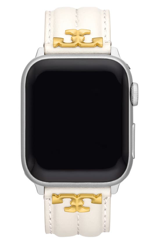 Tory Burch The Kira Leather 20mm Apple Watch® Watchband In Ivory