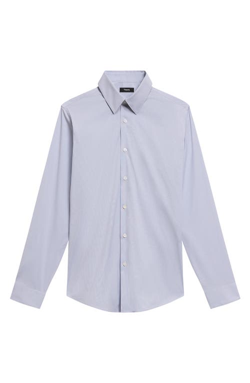 Shop Theory Sylvain Micropattern Stretch Cotton Blend Button-up Shirt In Olympic/white