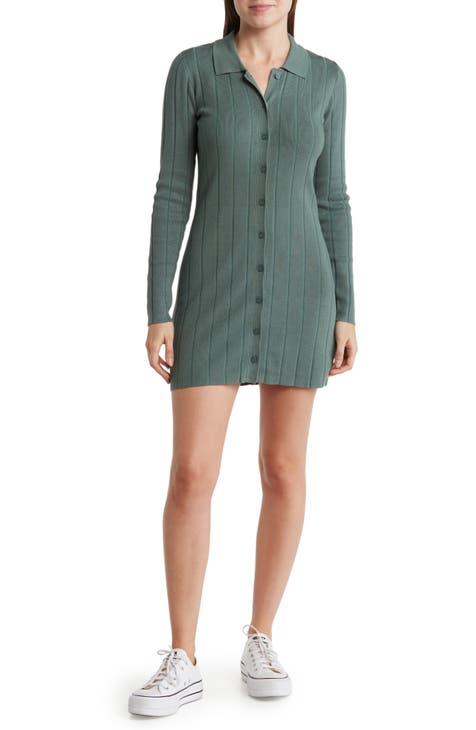 Meri Long Sleeve Button Front Sweater Dress