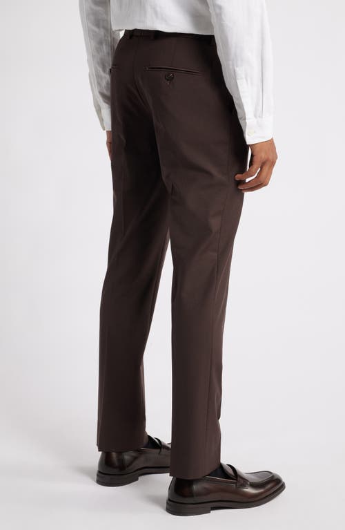 Open Edit Solid Slim Fit Wool Blend Trousers In Brown Bean