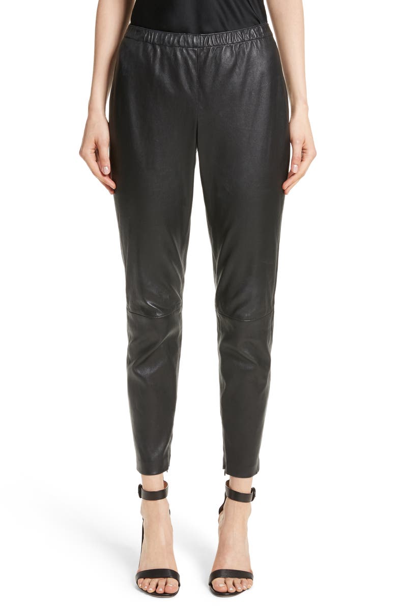 St. John Collection Stretch Nappa Leather Crop Pants | Nordstrom