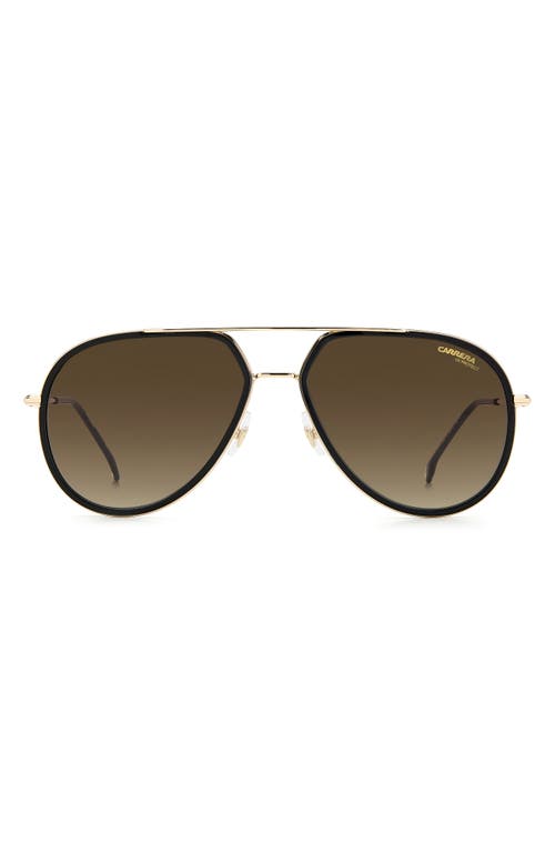 Carrera Eyewear 58mm Polarized Aviator Sunglasses in Black Gold /Brown Gradient
