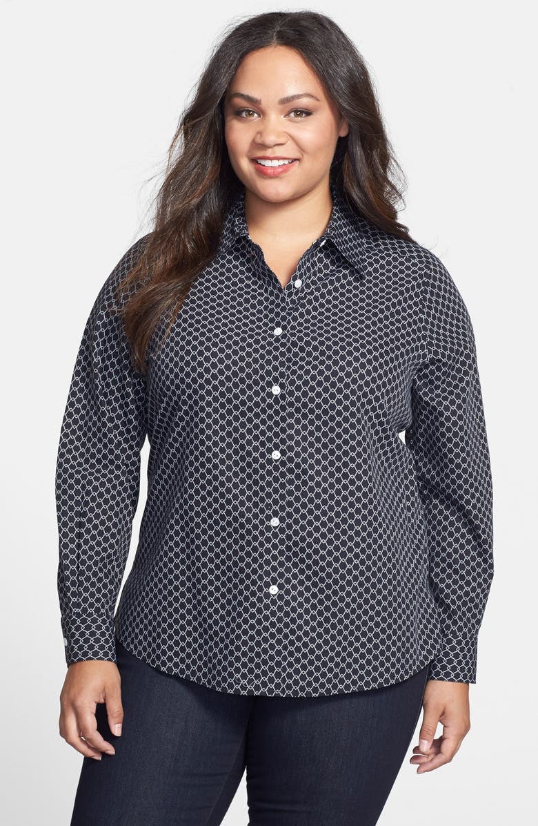 Foxcroft Trellis Print Cotton Shirt (Plus Size) | Nordstrom