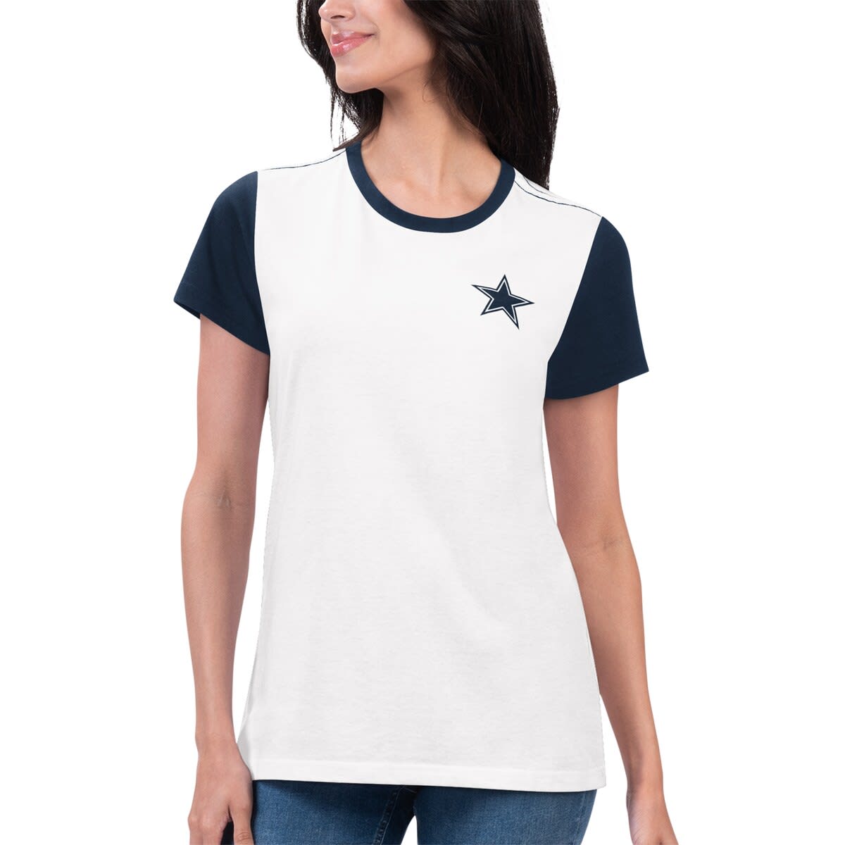 Women's G-III 4Her by Carl Banks White/Navy New York Yankees Lead-Off Raglan 3/4-Sleeve V-Neck T-Shirt Size: Small