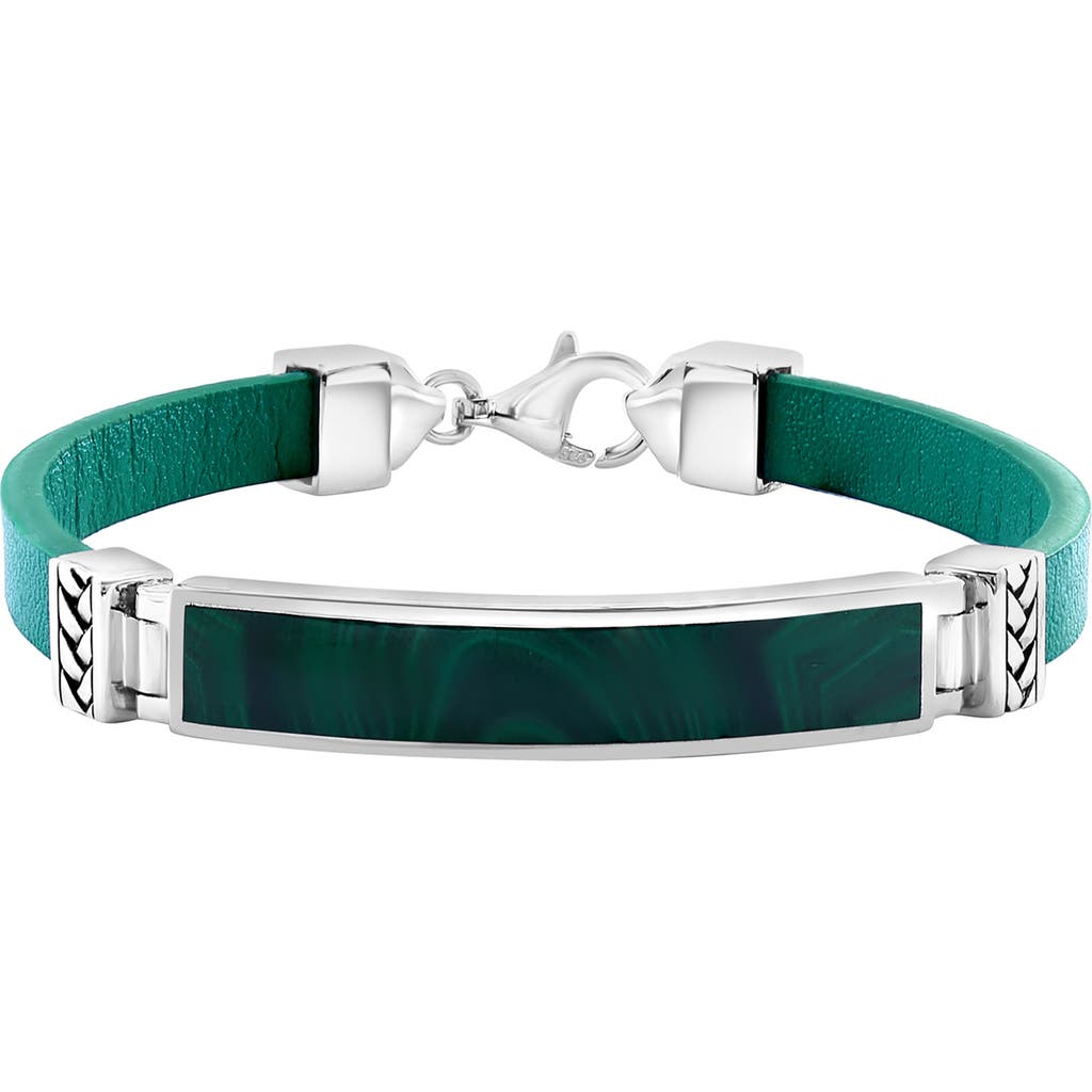 Effy Sterling Silver & Leather Bracelet With Malachite In Green