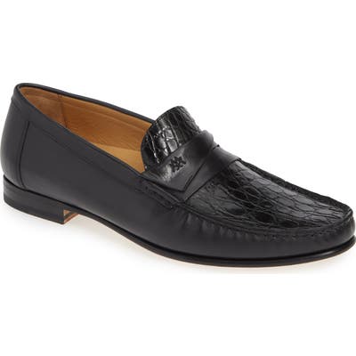 Mezlan Sica Crocodile Leather Penny Loafer, Black