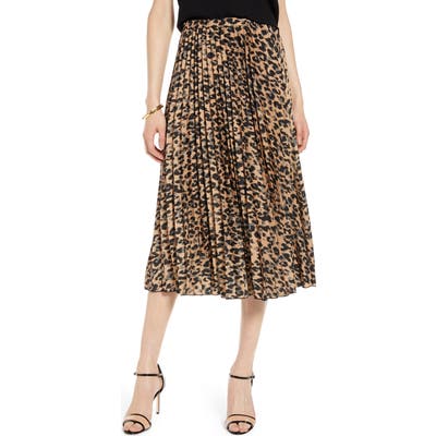 Halogen Pleated Midi Skirt, Brown