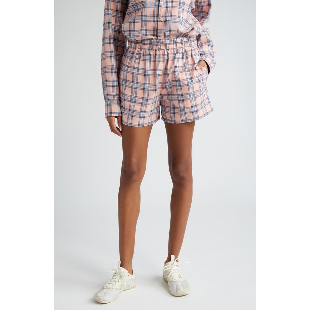 Acne Studios Roxx Face Patch Check Cotton Flannel Shorts In Pink/blue