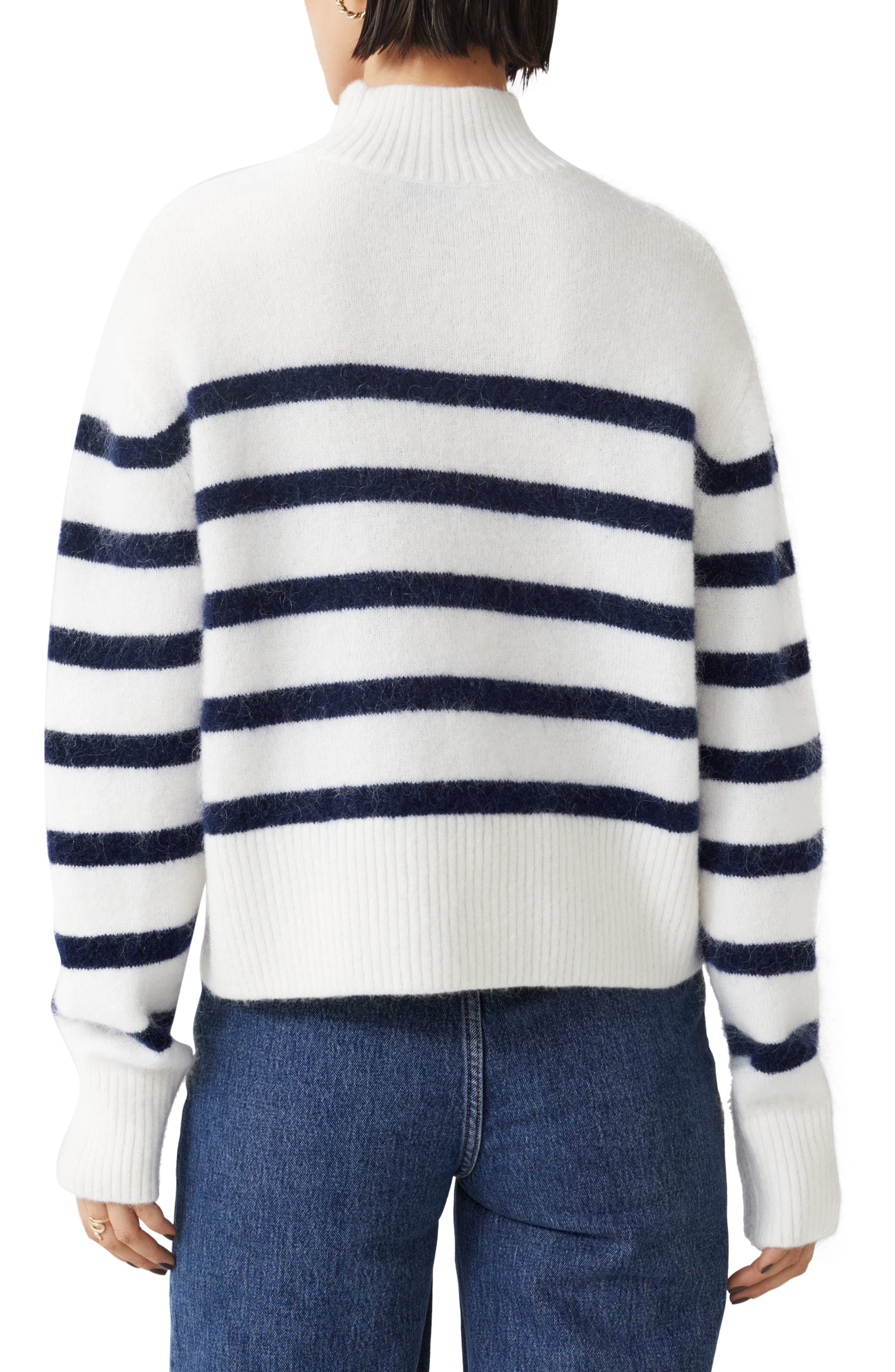  Other Stories Mock Neck Crop Sweater in Off White/Navy Stripe