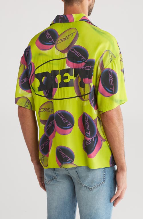 Diet Starts Monday Pill Short Sleeve Button-up Shirt In Volt Green