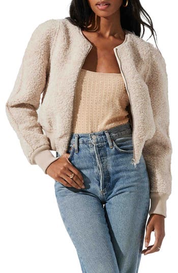 Astr The Label Stacy Faux Shearling Crop Jacket In Ivory