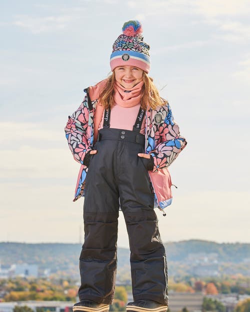 Shop Deux Par Deux Girl's Two Piece Snowsuit Printed Retro Flowers With Black In Anthracite