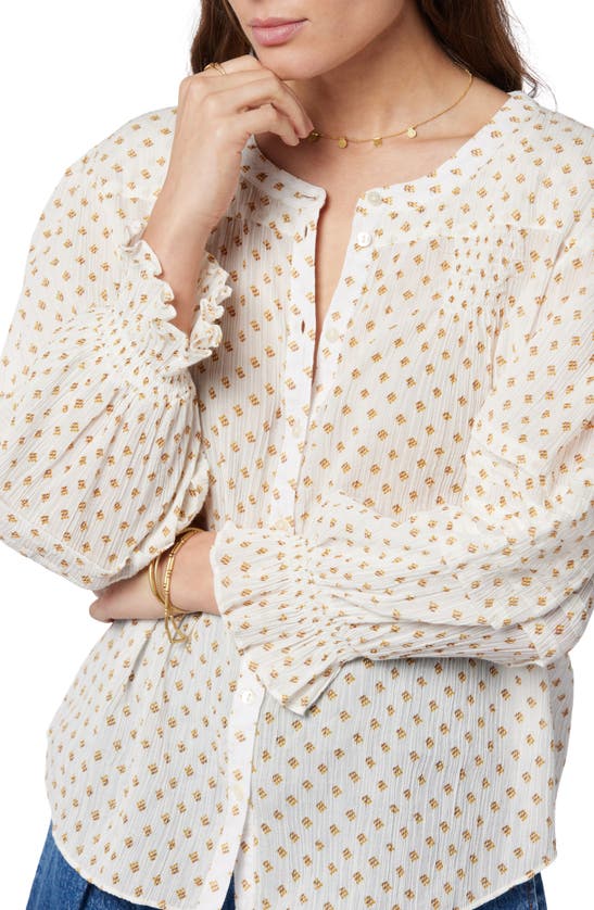 Joie Harlow Long Sleeve Cotton Top In White In Porcelain Multi
