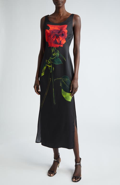 Alexander McQueen Rose Print Silk Cocktail Dress in Black at Nordstrom, Size 0 Us