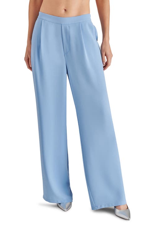 Blue stretch flat-front Women Dress Pants