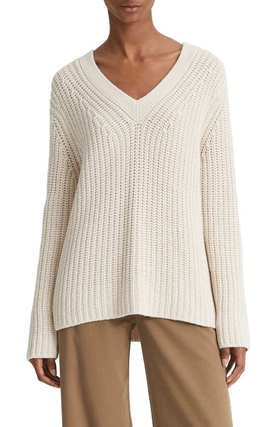 Shop Vince Shaker Stitch V-neck Sweater In Light White Sand