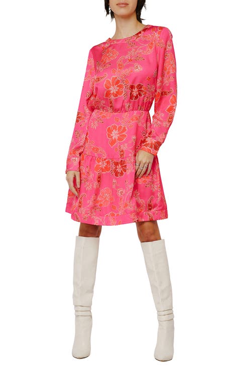 Floral Long Sleeve Back Cutout Fit & Flare Dress