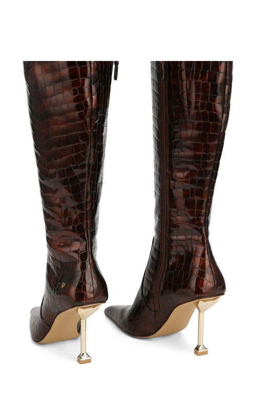 Shop Naked Wolfe Venture Pointed Toe Knee High Boot In Burnt-croc Patent Leather