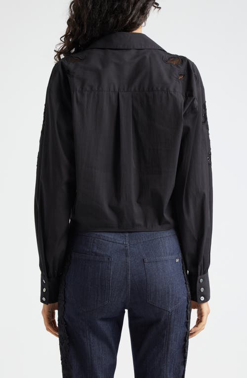 Shop Cinq À Sept Marianna Mesh Embroidered Button-up Shirt In Black