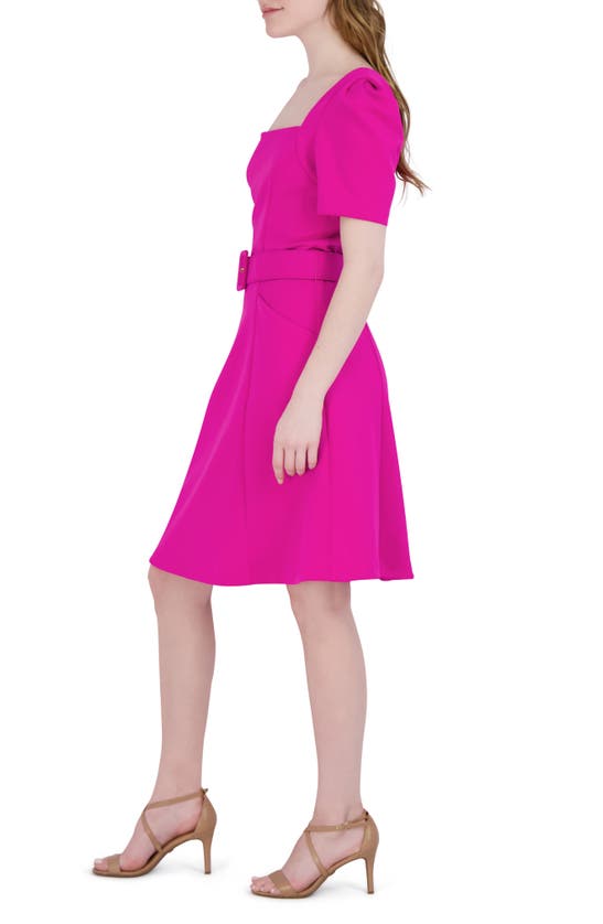 Shop Donna Ricco Square Neck Belted Fit & Flare Dress In Fuchsia