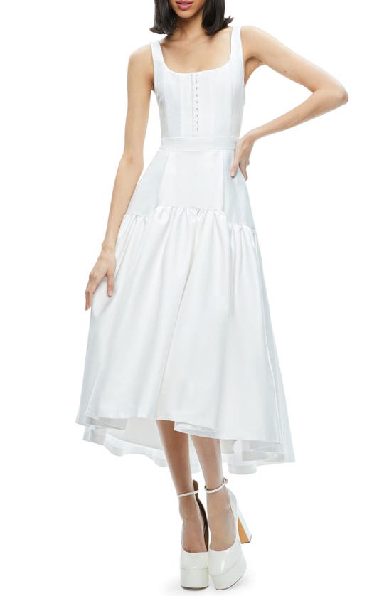 Shop Alice And Olivia Diana High-low Midi Dress In Off White