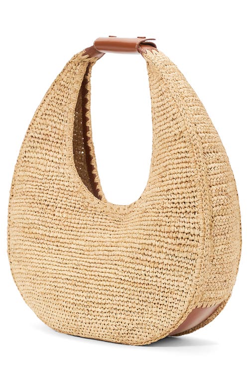 Shop Staud Large Raffia Moon Shoulder Bag In Natural/tan