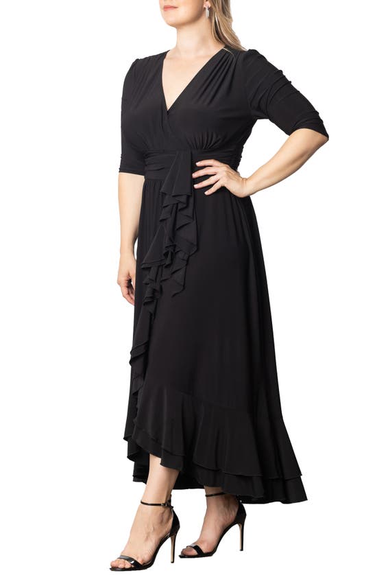 Shop Kiyonna Veronica Ruffled High-low Evening Gown In Onyx