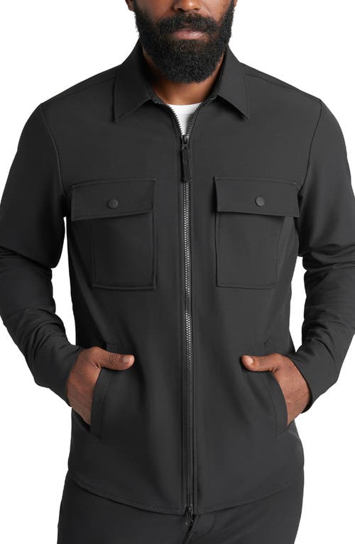 Shop Goodlife Solid Water Repellent Stretch Zip-up Shirt Jacket In Black