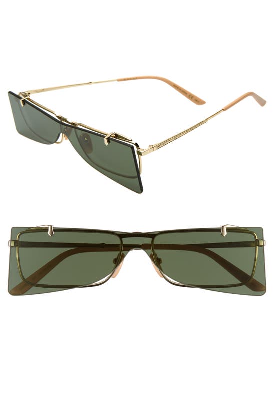 Gucci Rectangle Clip-on Metal Sunglasses In Gold/ Solid Green