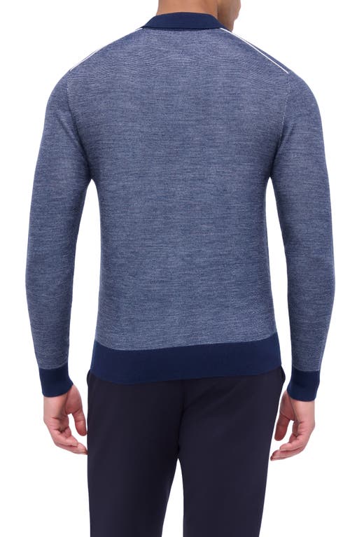 Shop Bugatchi Bird's Eye Jacquard Merino Wool & Silk Polo Sweater In Navy