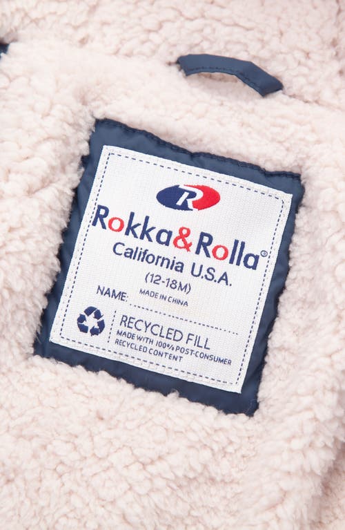 Shop Rokka&rolla Baby Fleece Lined Bear Puffer Jacket In Navy