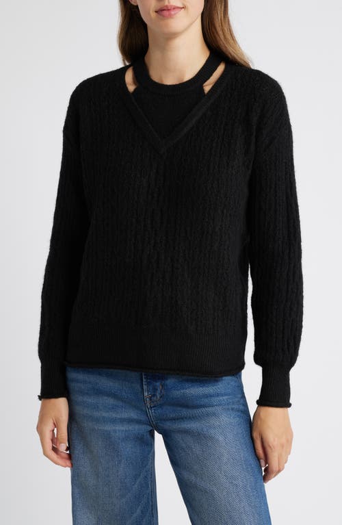 Wit & Wisdom V-Neck Sweater with Bib in Black 