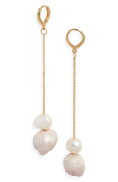 Tides Linear Drop Huggie Hoop Earrings in Gold/pearl