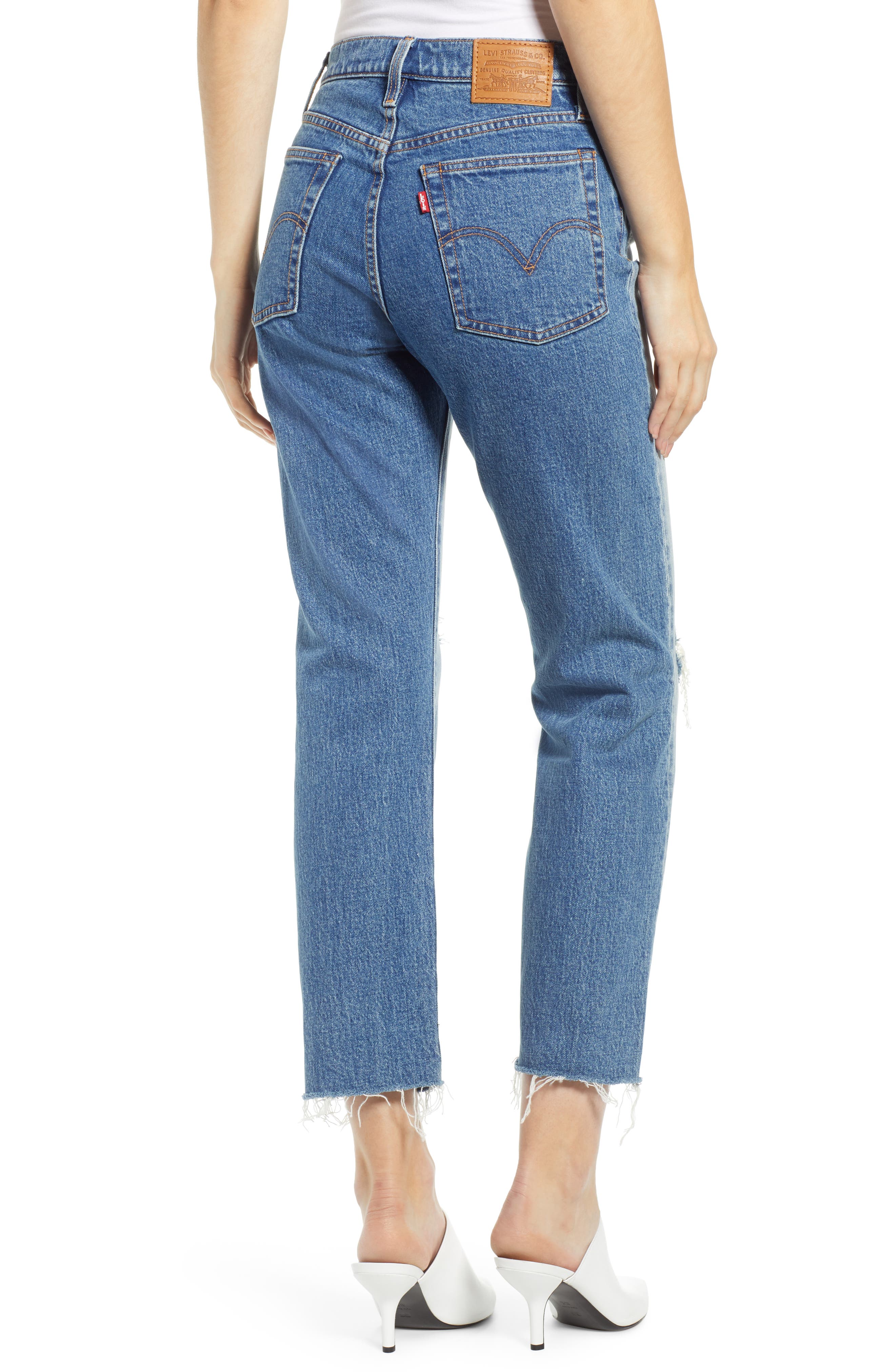 wedgie high waist ripped crop straight leg jeans