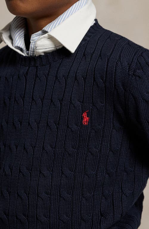 Shop Ralph Lauren Polo  Kids' Cable Knit Combed Cotton Sweater In Navy