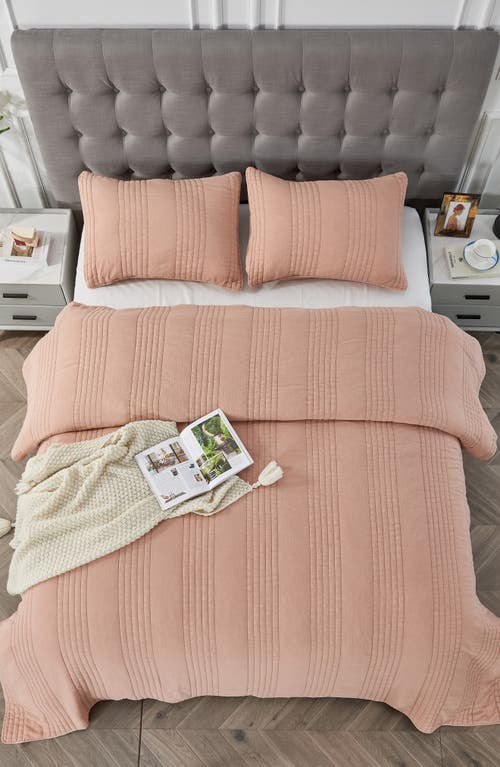 Melange Home Stone Washed Quilt & Sham Set In Dusty Pink