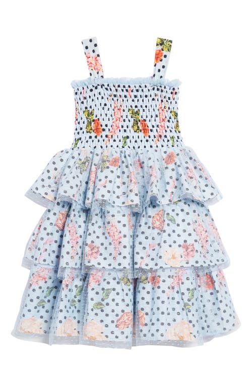 Marchesa Kids' Tiered Polka Dot Dress Dusty Blue at Nordstrom,