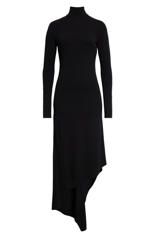Michael Kors Handkerchief Hem Long Sleeve Knit Dress In Black