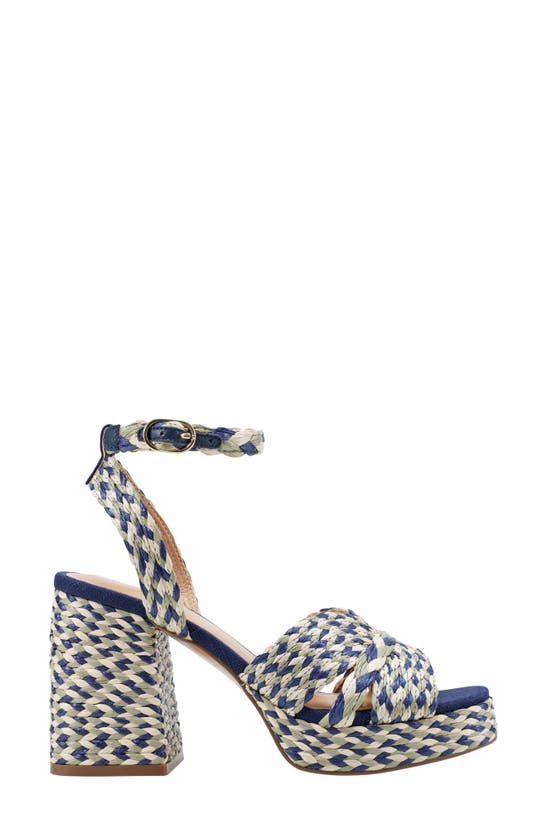 Shop Marc Fisher Ltd Janie Raffia Ankle Strap Platform Sandal In Medium Blue