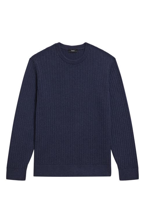 Shop Theory Riland Cabled Cotton Crewneck Sweater In Baltic Melange