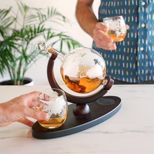 Viski Globe Decanter & Whiskey Tumblers Set Of 3 In Clear