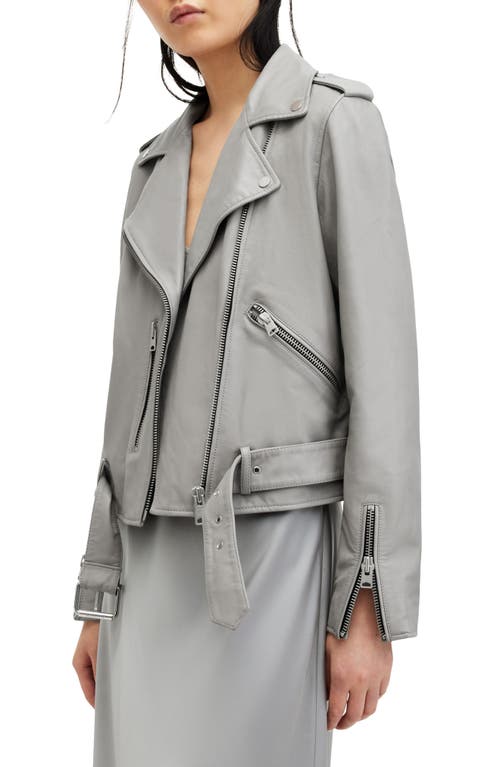 Shop Allsaints Balfern Belted Leather Biker Jacket In Ultimate Grey