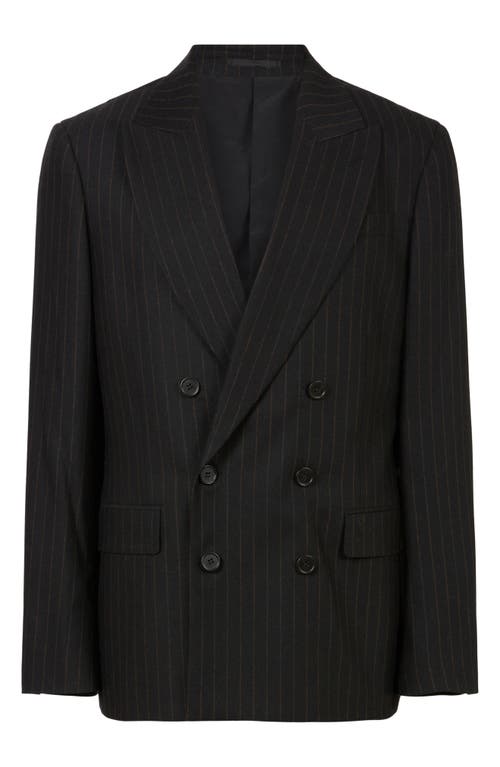 Shop Allsaints Blues Stripe Double Breasted Blazer In Pinstripe Black Brown