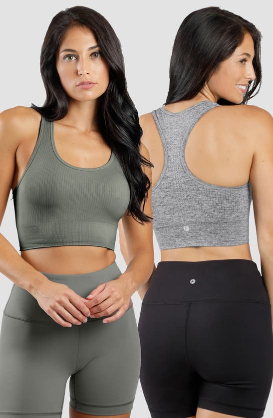 90 Degree By Reflex Pack Of 2 Seamless Sports Bra In Fresh Dill/ Heather Grey